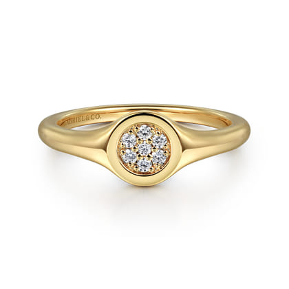 Promise Ring - 14K Yellow Gold Pave Diamond Signet Promise Ring