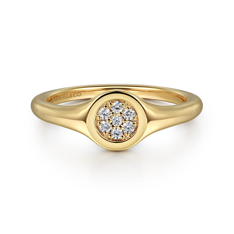 Promise Ring - 14K Yellow Gold Pave Diamond Signet Promise Ring - 0.05 ct - Shot 1