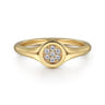 Promise Ring - 14K Yellow Gold Pave Diamond Signet Promise Ring - 0.05 ct