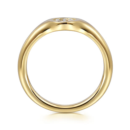 Promise Ring - 14K Yellow Gold Pave Diamond Signet Promise Ring