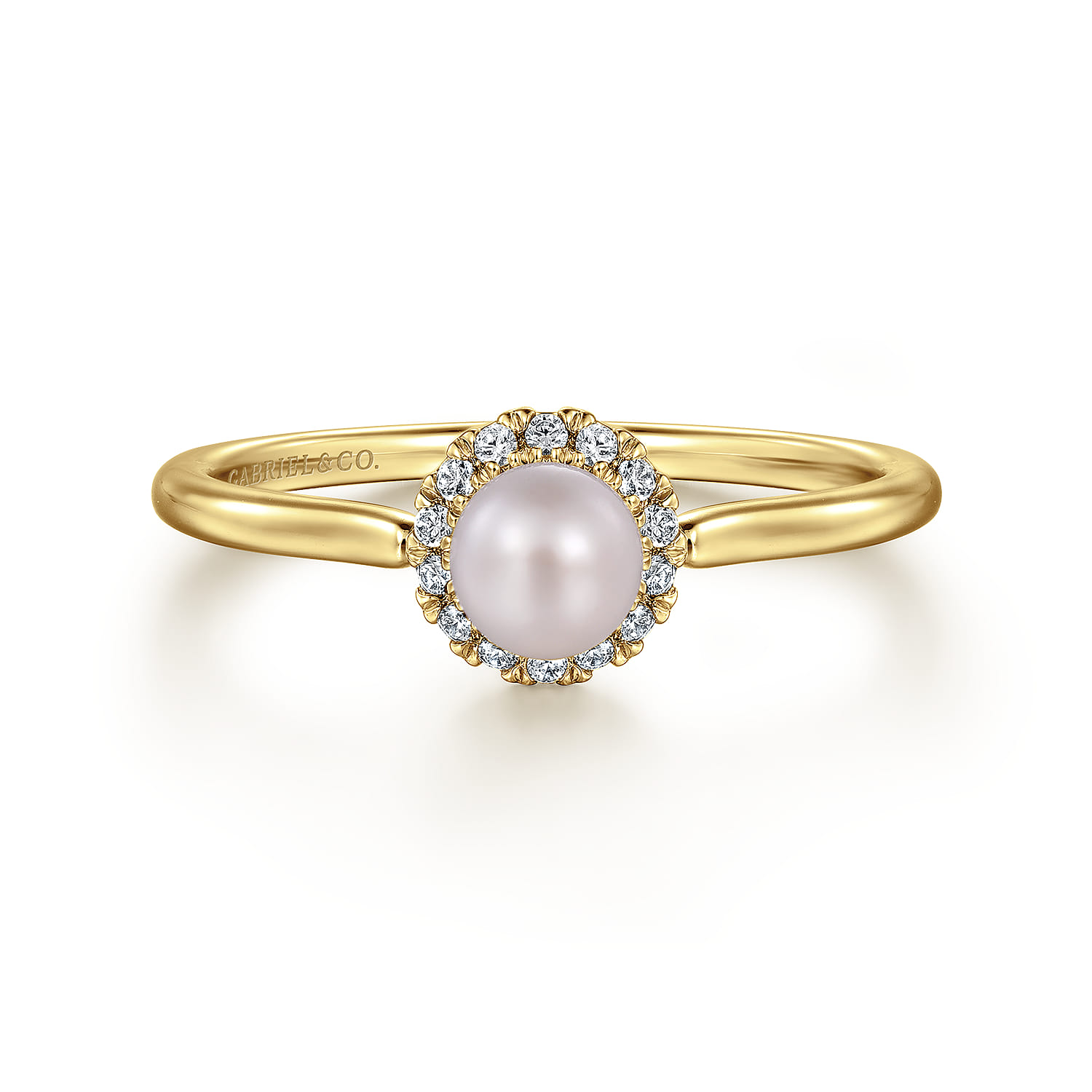 Promise Ring - 14K Yellow Gold Pearl Promise Ring with Diamond Halo - Shot 1