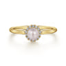 Promise Ring - 14K Yellow Gold Pearl Promise Ring with Diamond Halo