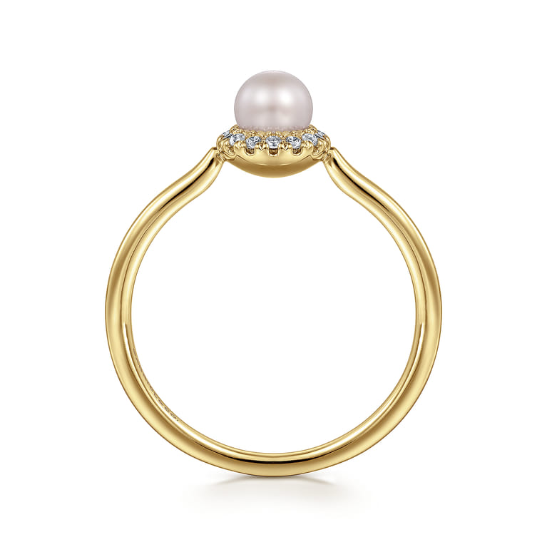 Promise Ring - 14K Yellow Gold Pearl Promise Ring with Diamond Halo - Shot 2