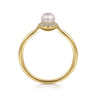 Promise Ring - 14K Yellow Gold Pearl Promise Ring with Diamond Halo