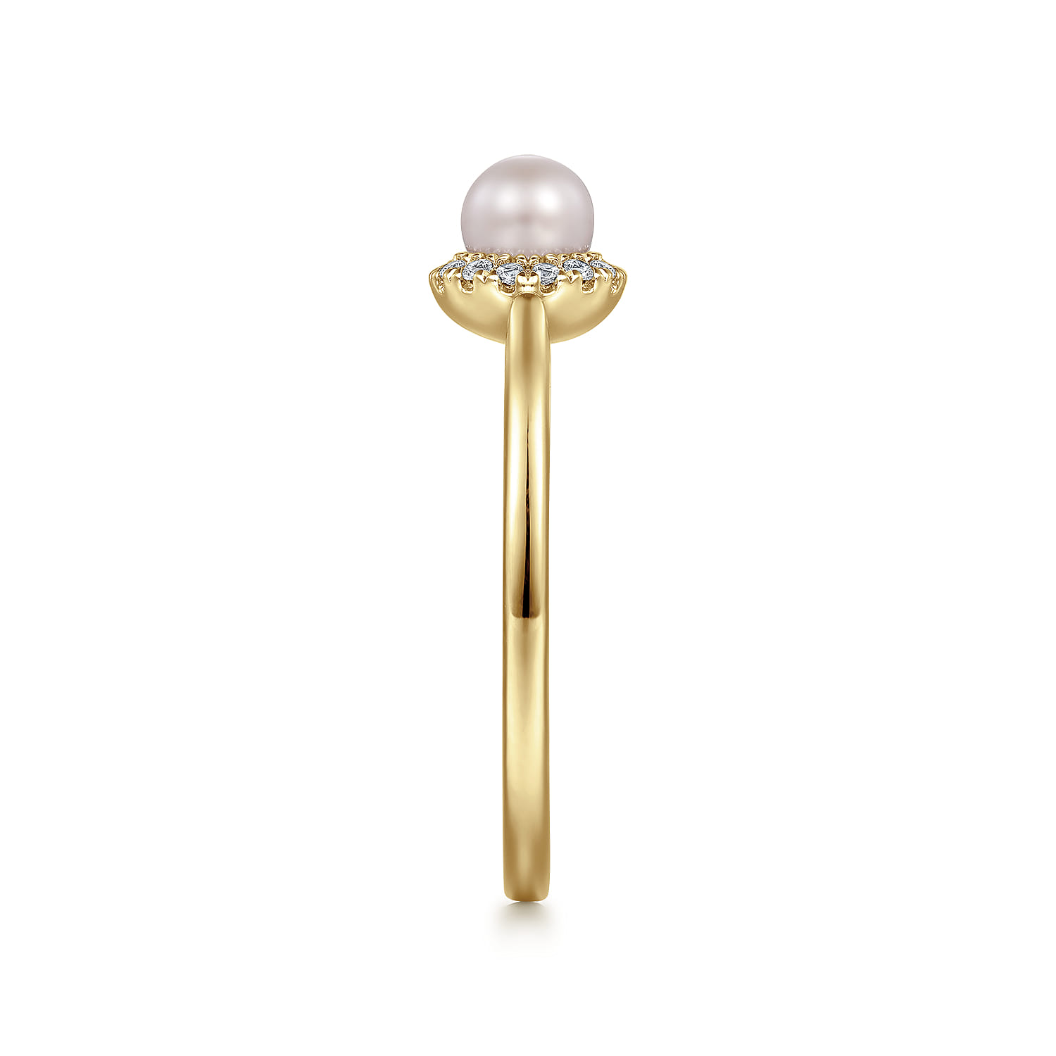 Promise Ring - 14K Yellow Gold Pearl Promise Ring with Diamond Halo - Shot 4