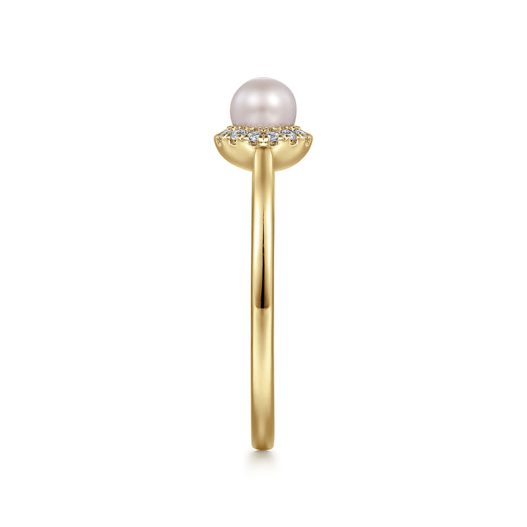Promise Ring - 14K Yellow Gold Pearl Promise Ring with Diamond Halo - Shot 4