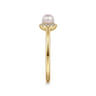 Promise Ring - 14K Yellow Gold Pearl Promise Ring with Diamond Halo