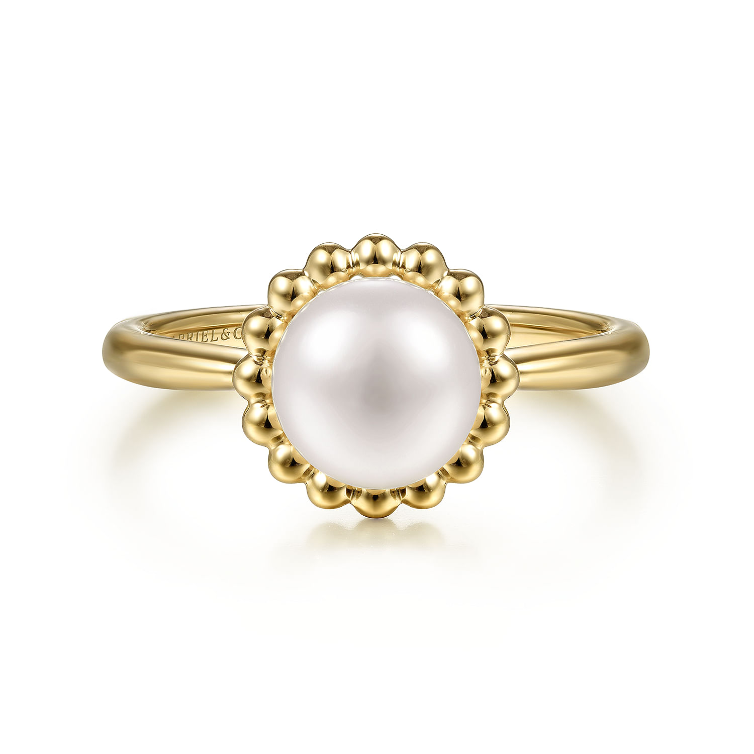 Promise Ring - 14K Yellow Gold Pearl Ring with Bujukan Beaded Halo