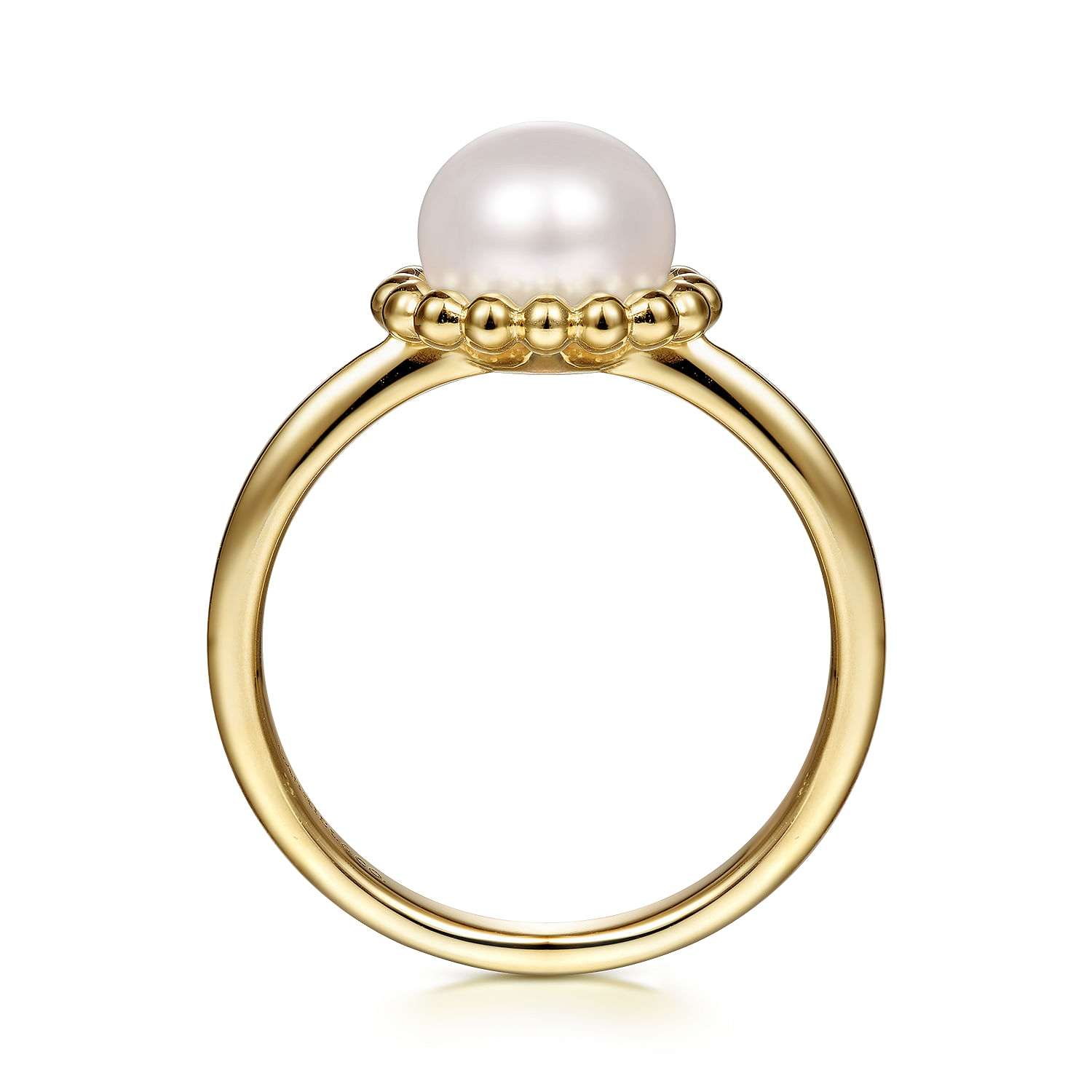 Promise Ring - 14K Yellow Gold Pearl Ring with Bujukan Beaded Halo
