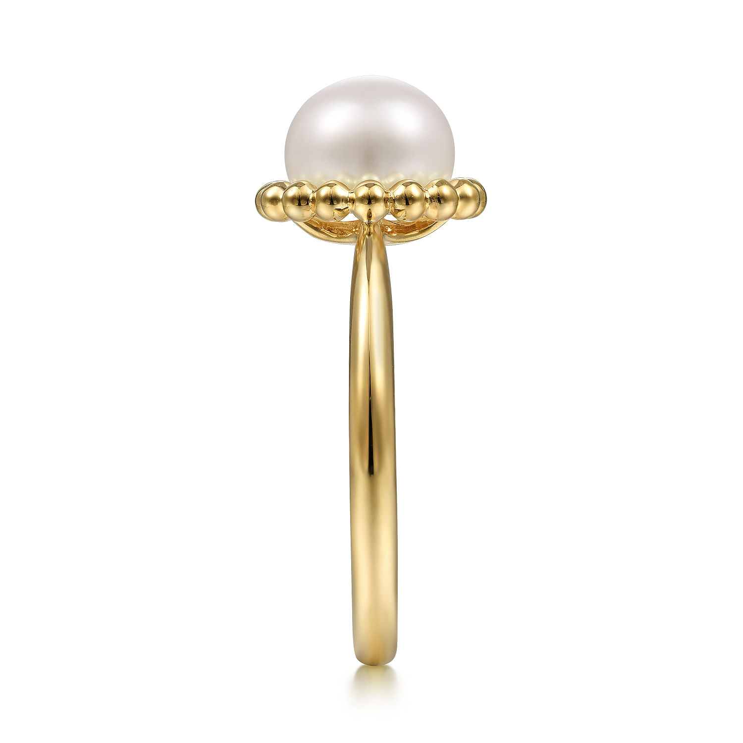 Promise Ring - 14K Yellow Gold Pearl Ring with Bujukan Beaded Halo