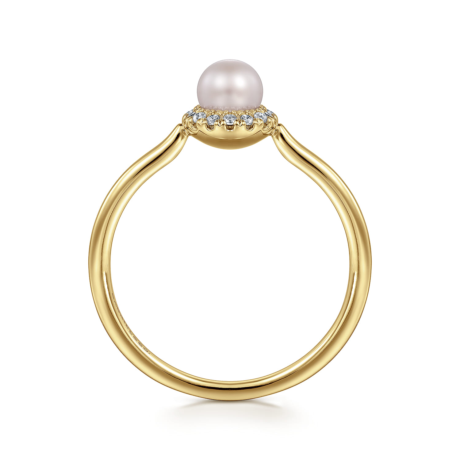 Promise Ring - 14K Yellow Gold Pearl Ring with Diamond Halo