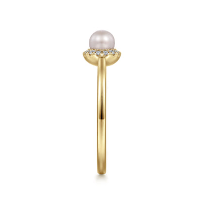 Promise Ring - 14K Yellow Gold Pearl Ring with Diamond Halo