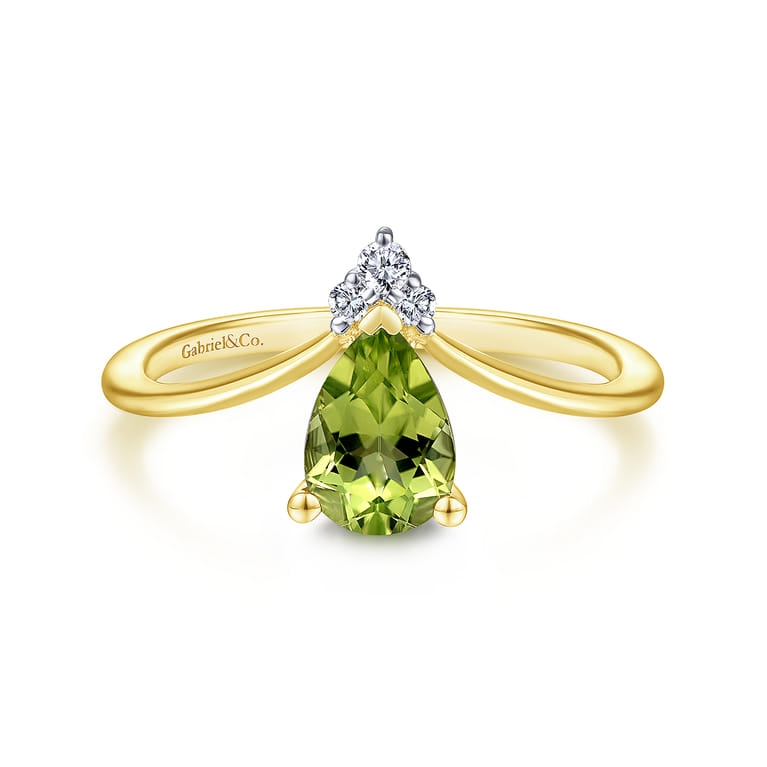 Promise Ring - 14K Yellow Gold Peridot Diamond Chevron Promise Ring - 0.04 ct - Shot 1