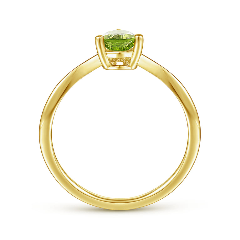 Promise Ring - 14K Yellow Gold Peridot Diamond Chevron Promise Ring - 0.04 ct - Shot 2