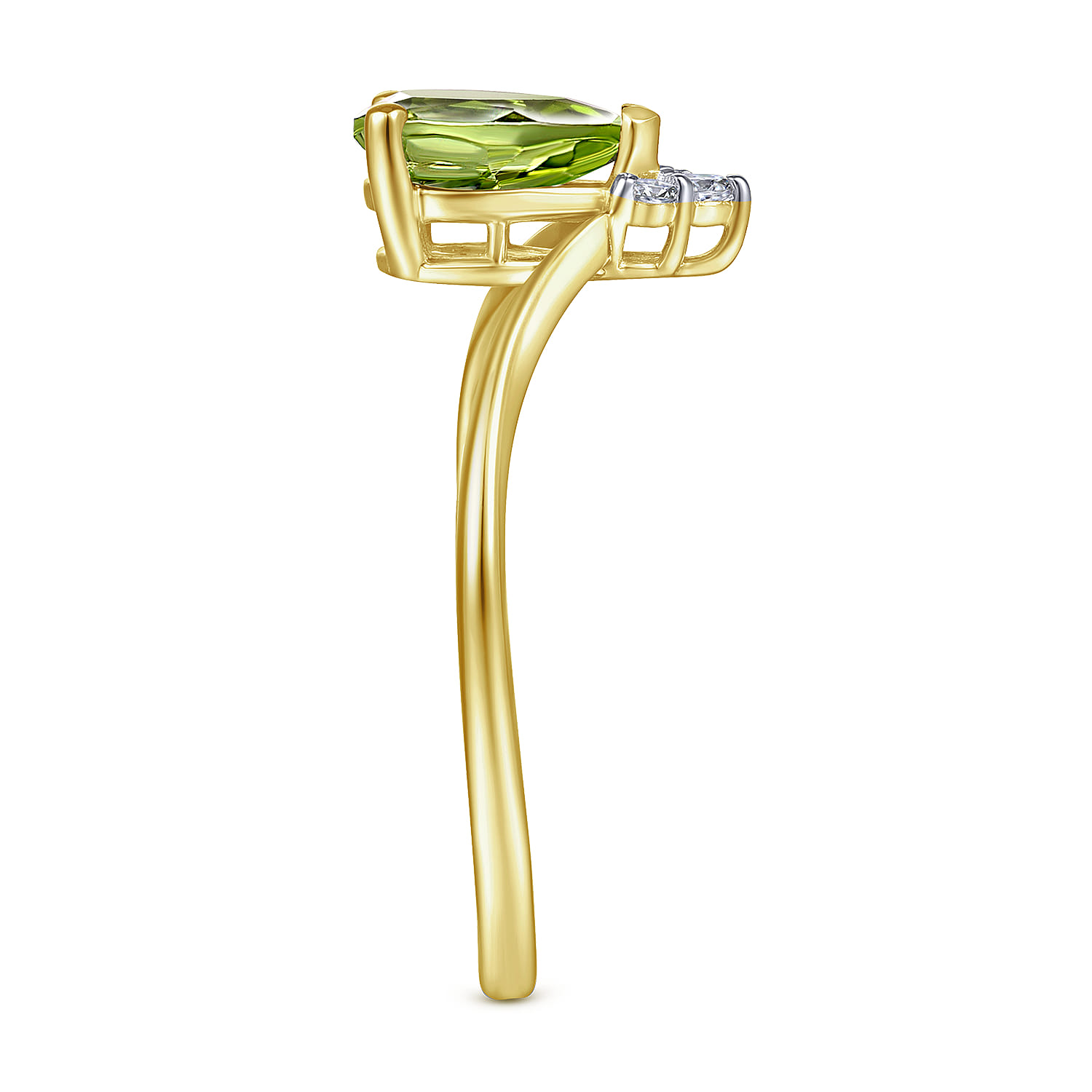 Promise Ring - 14K Yellow Gold Peridot Diamond Chevron Promise Ring - 0.04 ct - Shot 4