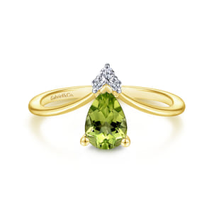 Promise Ring - 14K Yellow Gold Peridot Diamond Chevron Ring