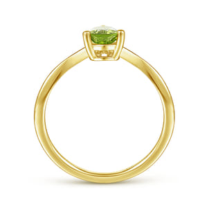 Promise Ring - 14K Yellow Gold Peridot Diamond Chevron Ring