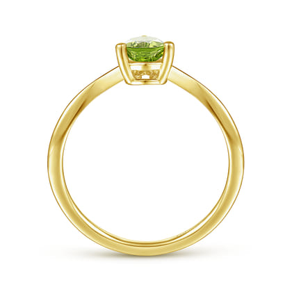 Promise Ring - 14K Yellow Gold Peridot Diamond Chevron Ring