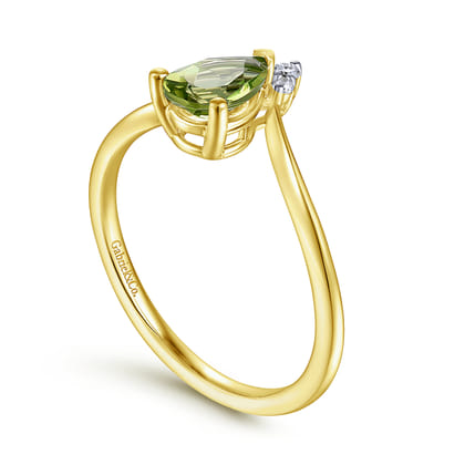 Promise Ring - 14K Yellow Gold Peridot Diamond Chevron Ring