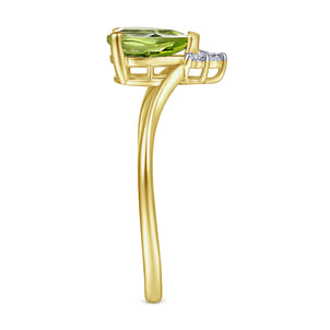 Promise Ring - 14K Yellow Gold Peridot Diamond Chevron Ring