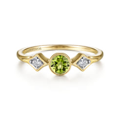 Promise Ring - 14K Yellow Gold Peridot and Diamond Promise Ring