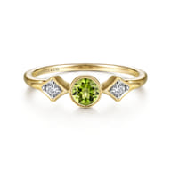 Promise Ring - 14K Yellow Gold Peridot and Diamond Promise Ring