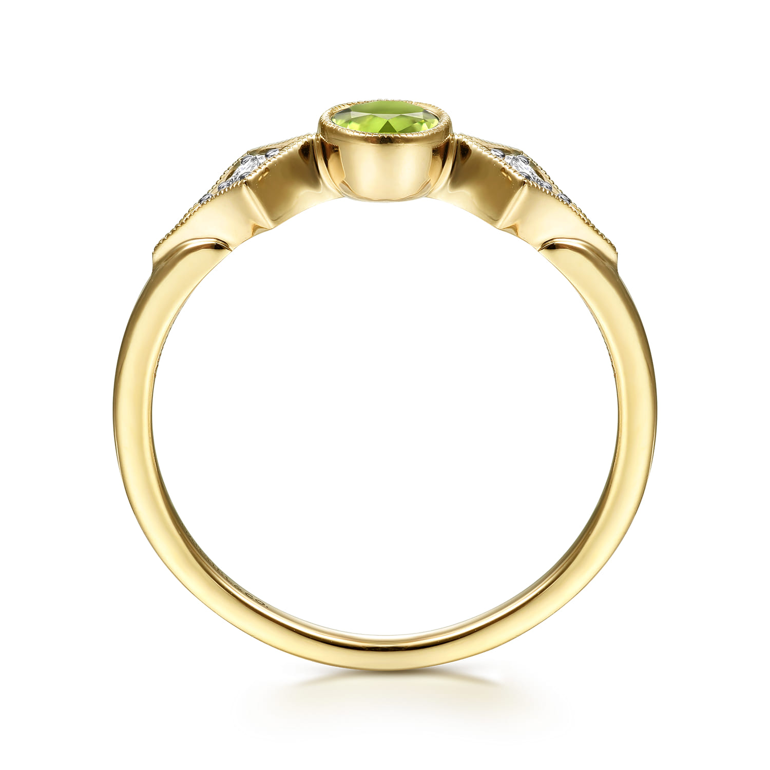 Promise Ring - 14K Yellow Gold Peridot and Diamond Promise Ring - 0.05 ct - Shot 2