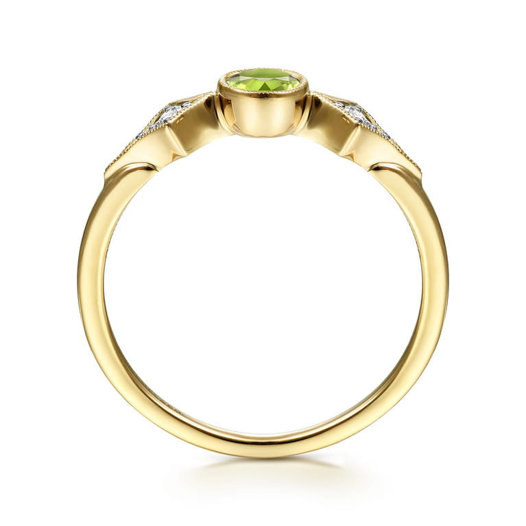 Promise Ring - 14K Yellow Gold Peridot and Diamond Promise Ring - 0.05 ct - Shot 2