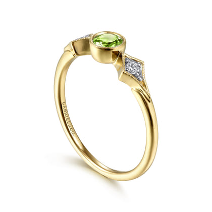 Promise Ring - 14K Yellow Gold Peridot and Diamond Promise Ring