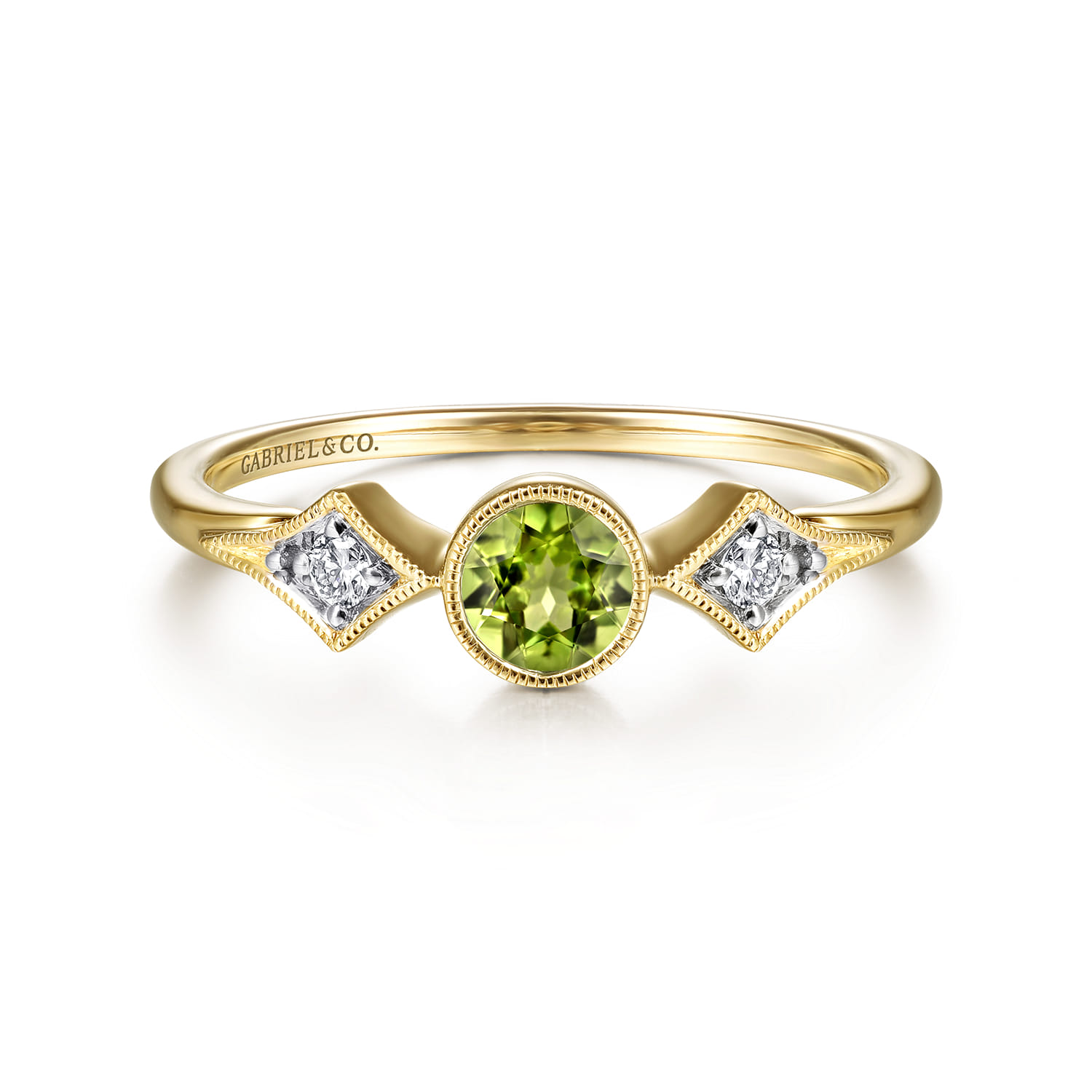 Promise Ring - 14K Yellow Gold Peridot and Diamond Ring