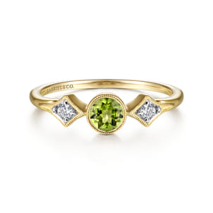 Promise Ring - 14K Yellow Gold Peridot and Diamond Ring