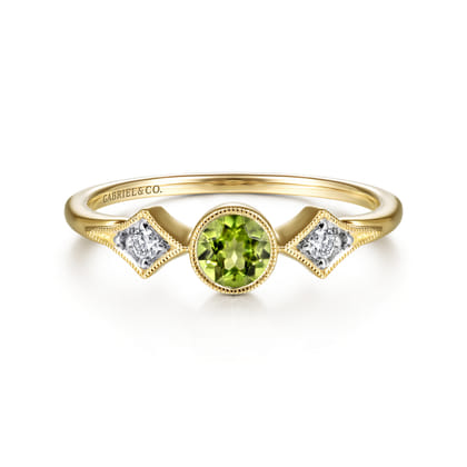 Promise Ring - 14K Yellow Gold Peridot and Diamond Ring