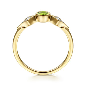 Promise Ring - 14K Yellow Gold Peridot and Diamond Ring