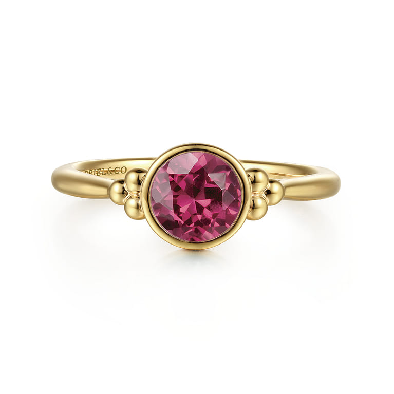 Promise Ring - 14K Yellow Gold Pink Tourmaline Bujukan Ladies Ring - Shot 1