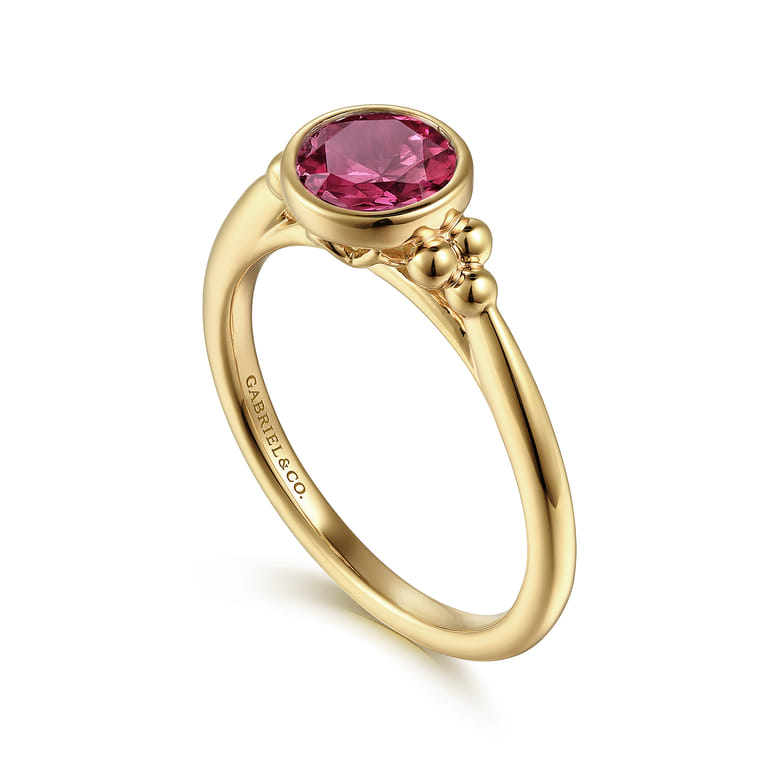 Promise Ring - 14K Yellow Gold Pink Tourmaline Bujukan Ladies Ring - Shot 3