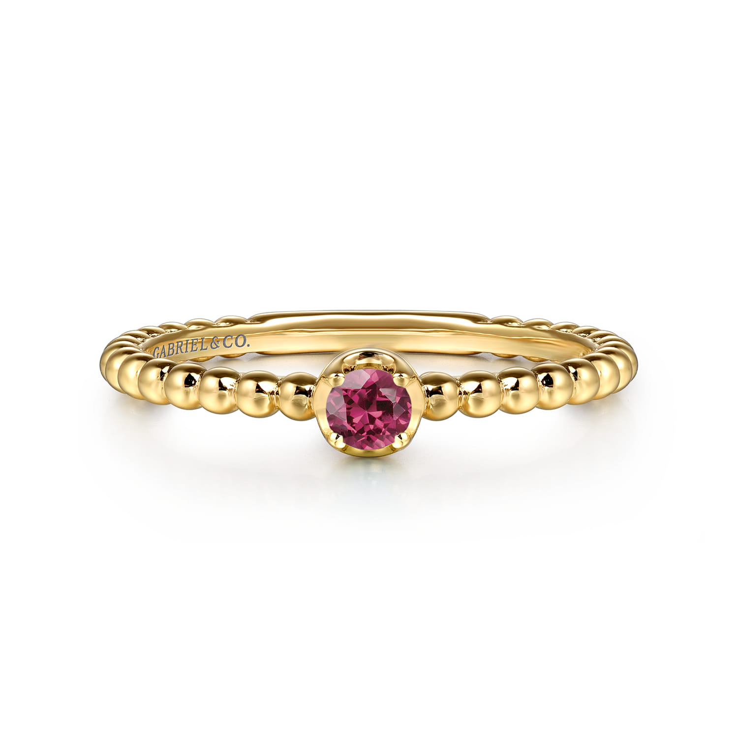 Promise Ring - 14K Yellow Gold Pink Tourmaline Stackable Promise Ring - Shot 1