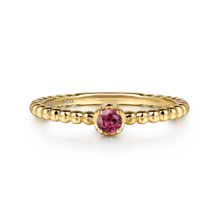 Promise Ring - 14K Yellow Gold Pink Tourmaline Stackable Promise Ring - Shot 1