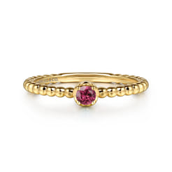 Promise Ring - 14K Yellow Gold Pink Tourmaline Stackable Ring