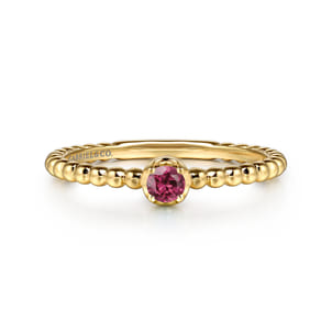 Promise Ring - 14K Yellow Gold Pink Tourmaline Stackable Ring