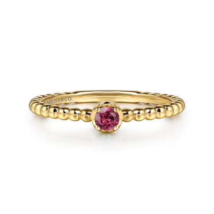 Promise Ring - 14K Yellow Gold Pink Tourmaline Stackable Ring