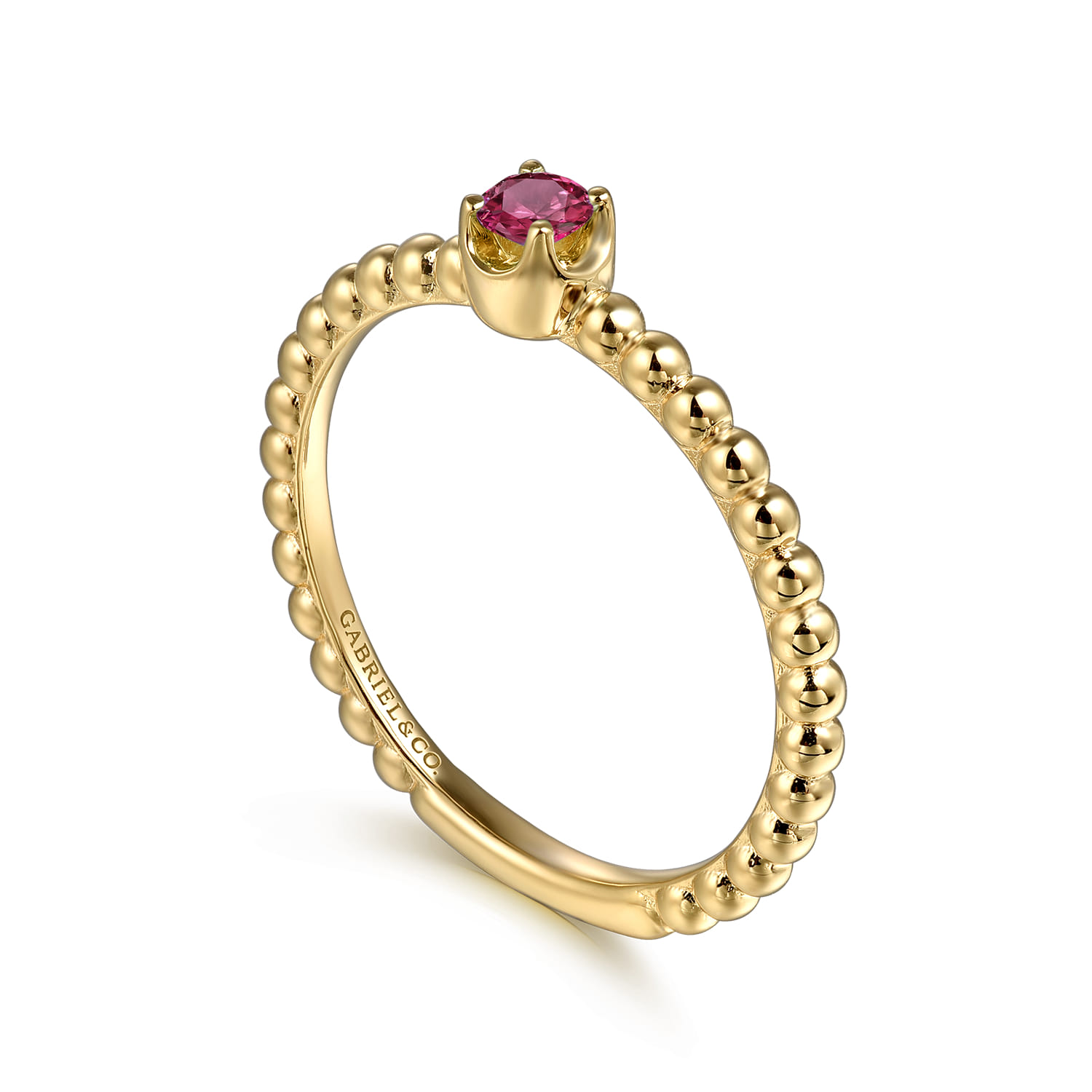 Promise Ring - 14K Yellow Gold Pink Tourmaline Stackable Ring