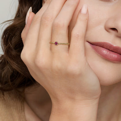 Promise Ring - 14K Yellow Gold Pink Tourmaline Stackable Ring
