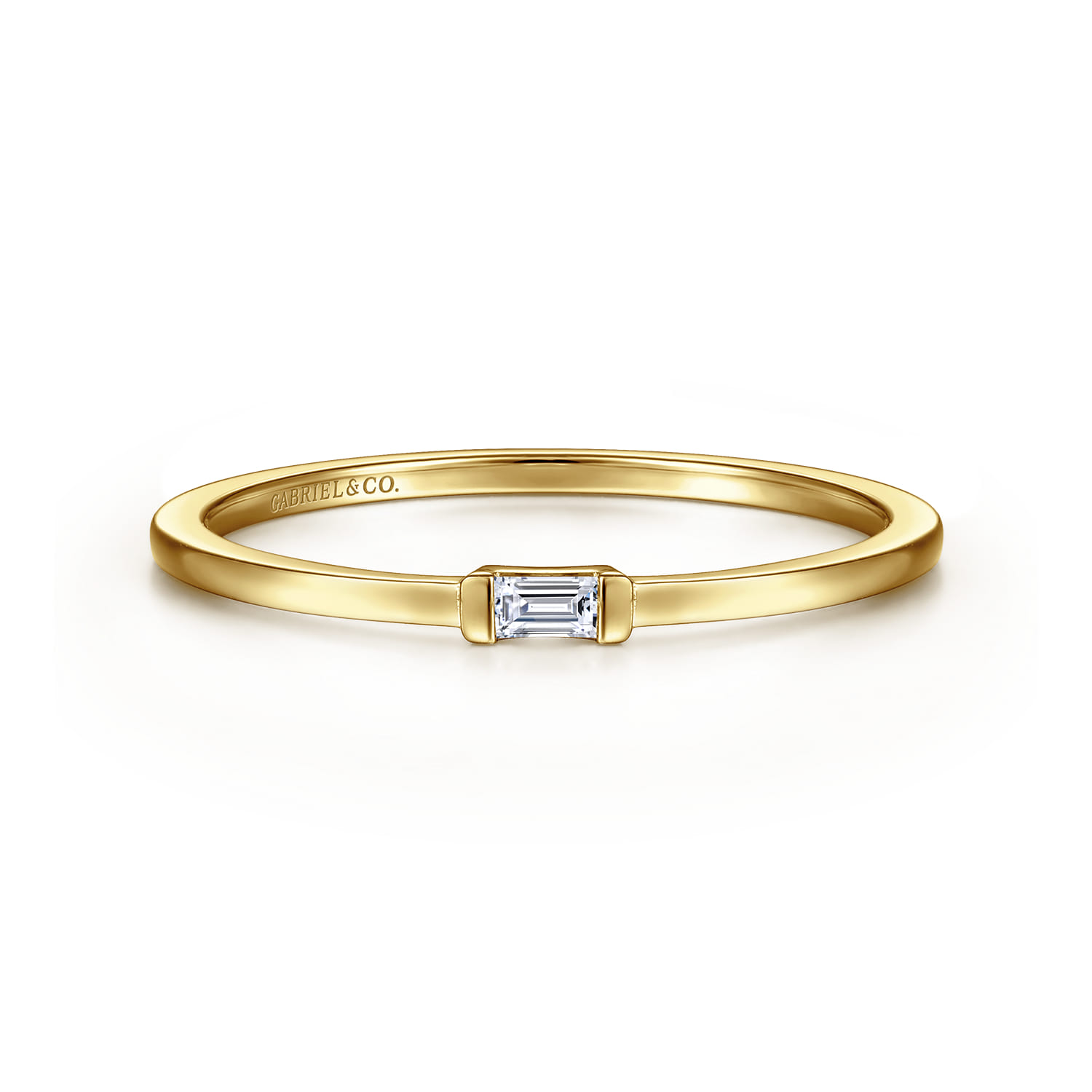 Promise Ring - 14K Yellow Gold Promise Ring with Diamond Baguette - 0.03 ct - Shot 1