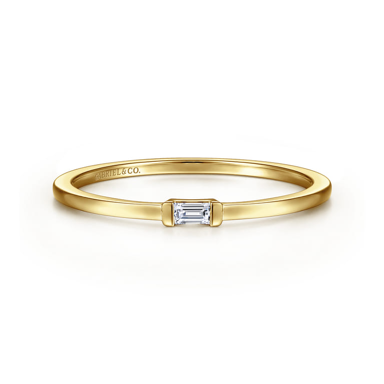 Promise Ring - 14K Yellow Gold Promise Ring with Diamond Baguette - 0.03 ct - Shot 1