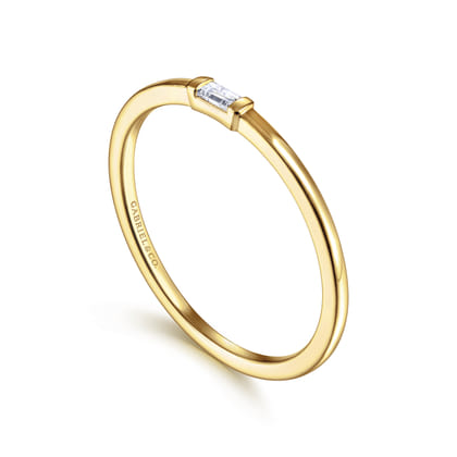 Promise Ring - 14K Yellow Gold Promise Ring with Diamond Baguette