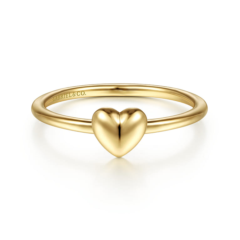 Promise Ring - 14K Yellow Gold Puffed Heart Promise Ring - Shot 1