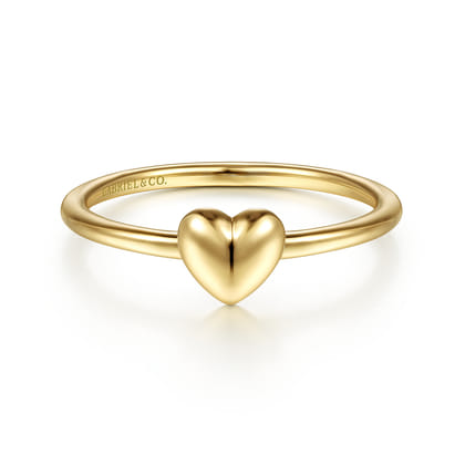 Promise Ring - 14K Yellow Gold Puffed Heart Ring