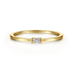 Promise Ring - 14K Yellow Gold Ring with Diamond Baguette