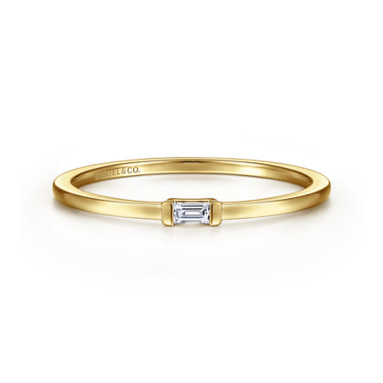 Promise Ring - 14K Yellow Gold Ring with Diamond Baguette