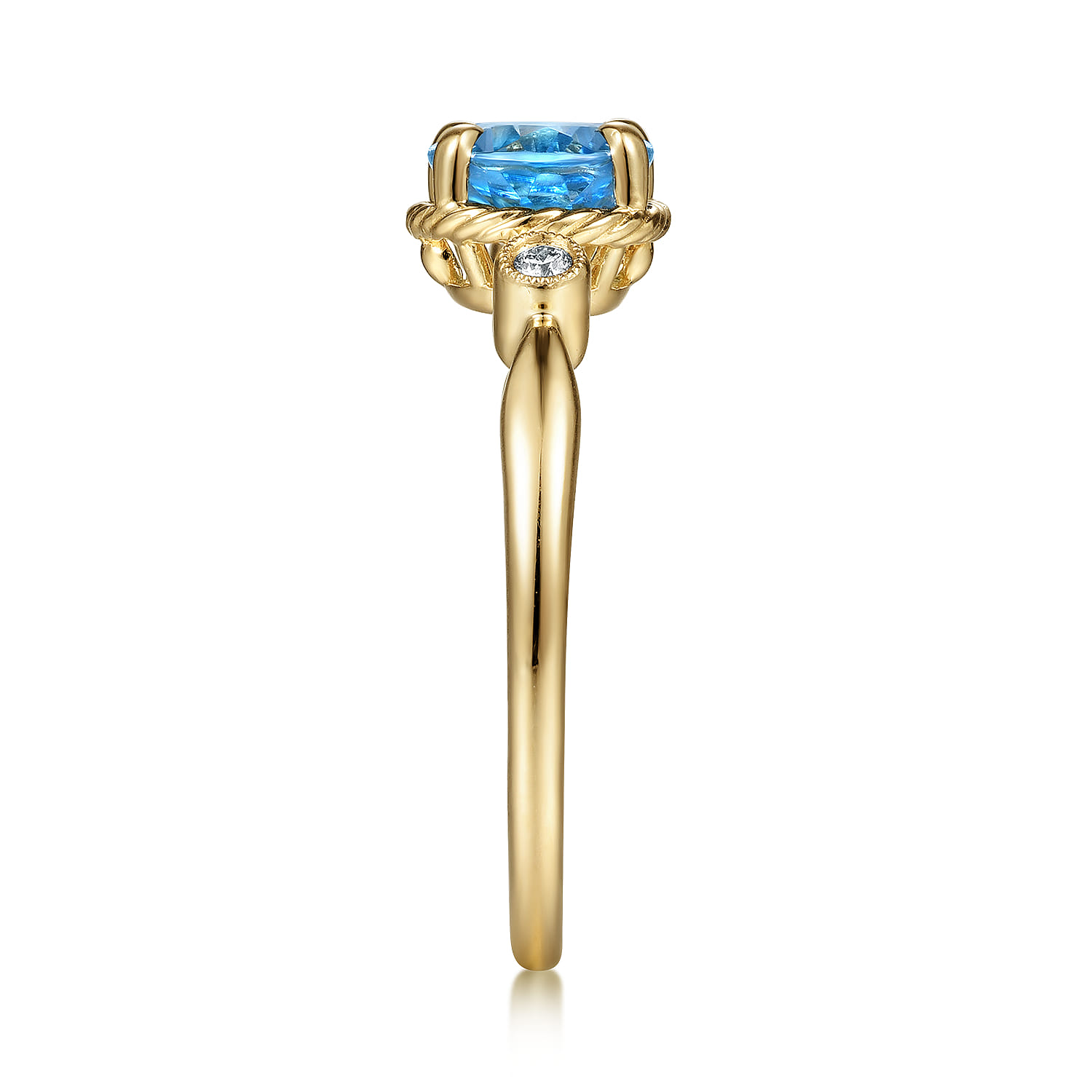 Promise Ring - 14K Yellow Gold Rope Swiss Blue Topaz and Diamond Promise Ring - 0.03 ct - Shot 4